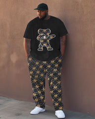 Men's Large Street Bear M Hip-Hop Tie-Dye Casual Two-piece Set