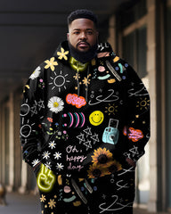 Men's Large Size Illustration Graffiti Hoodie Two Piece Set