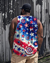 Big & Tall Men's Independence Day Star Flag Tie-Dye Printed Round Neck Sleeveless Vest