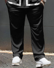 Men's Large Size Geometric Stitching Pattern Short Sleeve Shirt Set