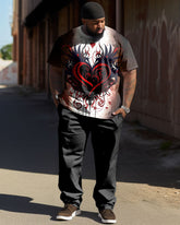 Men's Plus Size Street Fashion Gradient Love Printed T-shirt Trousers Suit