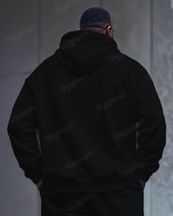 Men's Plus Size Simple Plaid Patchwork Letter Printed Zipper Cardigan Hoodie