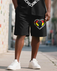 Men's Plus Size Juneteenth Love Chain Letter Print Shirt Shorts Suit