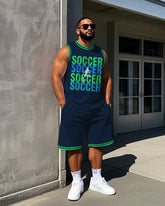Men's Casual Big & Tall SOCCER Simple Letter Printed Basketball Vest and Shorts Set