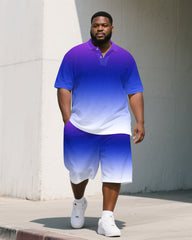Men's Elegant Purple Gradient Short Sleeve Polo Shirt Shorts Big & Tall Sets