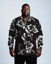 Fashion Large Flower Lapel Long Sleeve Shirt Men's Plus Size