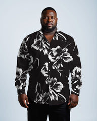 Fashion Large Flower Lapel Long Sleeve Shirt Men's Plus Size