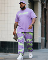 Big Boy Street Fashion Fluorescent Green Print Short Sleeve Trousers Suit