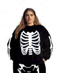 Halloween Skeleton Print Women's Big and Tall Hoodie Set