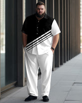 Men's Big Size Color Block Short Sleeve 2 Piece Walking Set