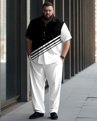Men's Big Size Color Block Short Sleeve 2 Piece Walking Set