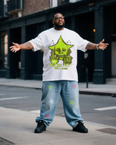 Plus Size Men's Personalized Creative Printed T-shirt Denim Pants Suit