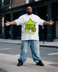 Plus Size Men's Personalized Creative Printed T-shirt Denim Pants Suit