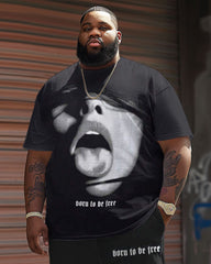 Men's Plus Size Street Casual Slogan Printed T-Shirt Shorts Suit