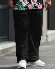 Men's Plus Size Business Casual Floral Plant Printed Short Sleeve Shirt Suit
