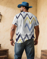 Men's Plus Size White Spotted Ripple Full Print V-Neck Short Sleeve T-Shirt