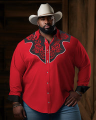 Men's Big & Tall Western Denim Red Button Down Long Sleeve Shirt