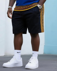 Big & Tall Men's Street Fashion Vintage Printed Crewneck T-Shirt Shorts Suit