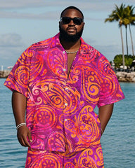 Men's Plus Size Hawaiian Rose Paisley Print Shirt Shorts Suit