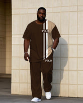 Men's Plus Size Treasure Big Land Color Matching Chest Small Label Printed Short Sleeve T-shirt Trousers Suit