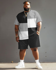 Street Casual Black And White Gray Color Block Print Large Men's Set