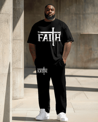 Men's Big & Tall Faith and Cross Print T-Shirt Trousers Set