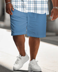 Men's Plus Size Classic Plaid Short Sleeve Shirt Shorts Suit