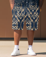 Men's Large Size Gradient Geometric Short-sleeved Shirt Shorts Set