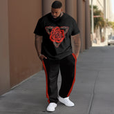 Fashion Geometric Rose Combination Pattern Printing Men's Large T-shirt Trousers Suit
