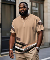 Men's Plus Size Daily Casual Orange Geometric Print Henley Collar Button Short Sleeve Tee