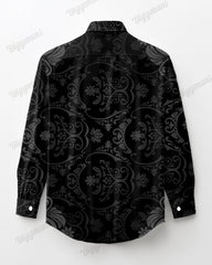 High-end Jacquard Vintage Texture Long Sleeve Lapel Shirt Big Men's