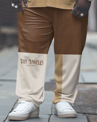 Men's Large Simple Colorblock Alphabet Print T-shirt Trousers Suit