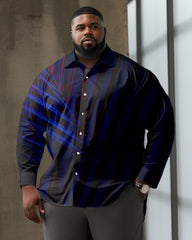 Men's Large Size Simple Leaf Pattern Lapel Casual Long Sleeve Shirt