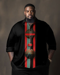 Men's Plus Size Colorblock Geometric Ethnic Long Sleeve Walking Suit