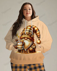 Women's Big and Tall Tracksuit Gnome Print Hoodie and Plaid Pants Set