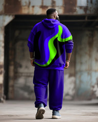 Big & Tall Men's Street Fashion Purple Graffiti Colorblock Print Hoodie Suit