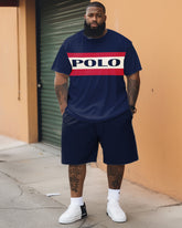 Men's Plus Size Business POLO Printed Casual Walker Short Sleeve Shorts Set