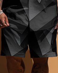 Big Men's Simple Geometric Print Short Sleeve Shirt Shorts Set