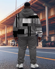 Men's Casual Gray Geometric Print Plus Size Hoodie Suit