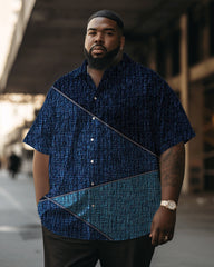 Personalized Denim Blue Printed Short-sleeved Plus Size Shirt