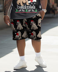 Men's Plus Size Pet Dog Christmas Short Sleeve Shorts Set