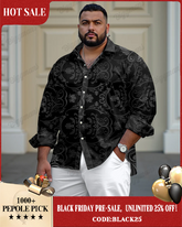 High-end Jacquard Vintage Texture Long Sleeve Lapel Shirt Big Men's