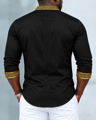 Big & Tall Men's Gold Greek Key Trim Print Long Sleeve Shirt