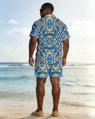 Men's Plus Size Hawaiian Baroque Print Short Sleeve Shirt Shorts Set