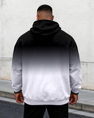 Big & Tall Men's Black And White Gradient Leopard Graffiti-Print Hoodie