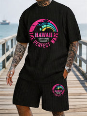 Hawaiian Rainbow Surf Print Texture Plus Size Holiday Set