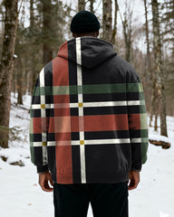 Big & Tall Men's Multicolor Plaid Print Velvet Thickened Zipper Hoodie