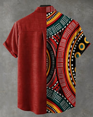Big & Tall Men's Tribal Totem Splicing Print Henry Collar Short Sleeve Shirt