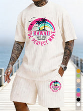 Hawaiian Rainbow Surf Print Texture Plus Size Holiday Set