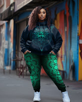Women's Big and Tall Green Gradient Mandala Hoodie Set